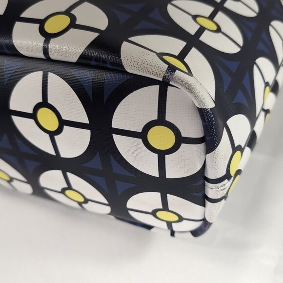 Jonathan Adler Geometric Tote Bag Leather Blue White Yellow Large Shoulder Purse - Picture 4 of 16